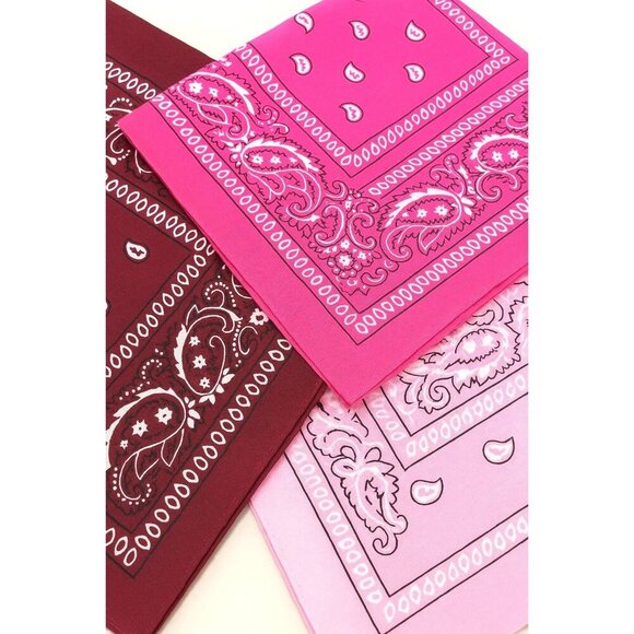 Burgundy Hot Pink Colorful Bandanas 21x21 Inch Square Western Style Scarves Set - Picture 1 of 9
